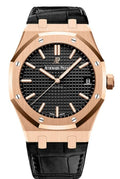 Audemars Piguet Royal Oak Selfwinding - Rose Gold - Black Dial - Black Leather Strap - Ref# 15500OR.OO.D002CR.01