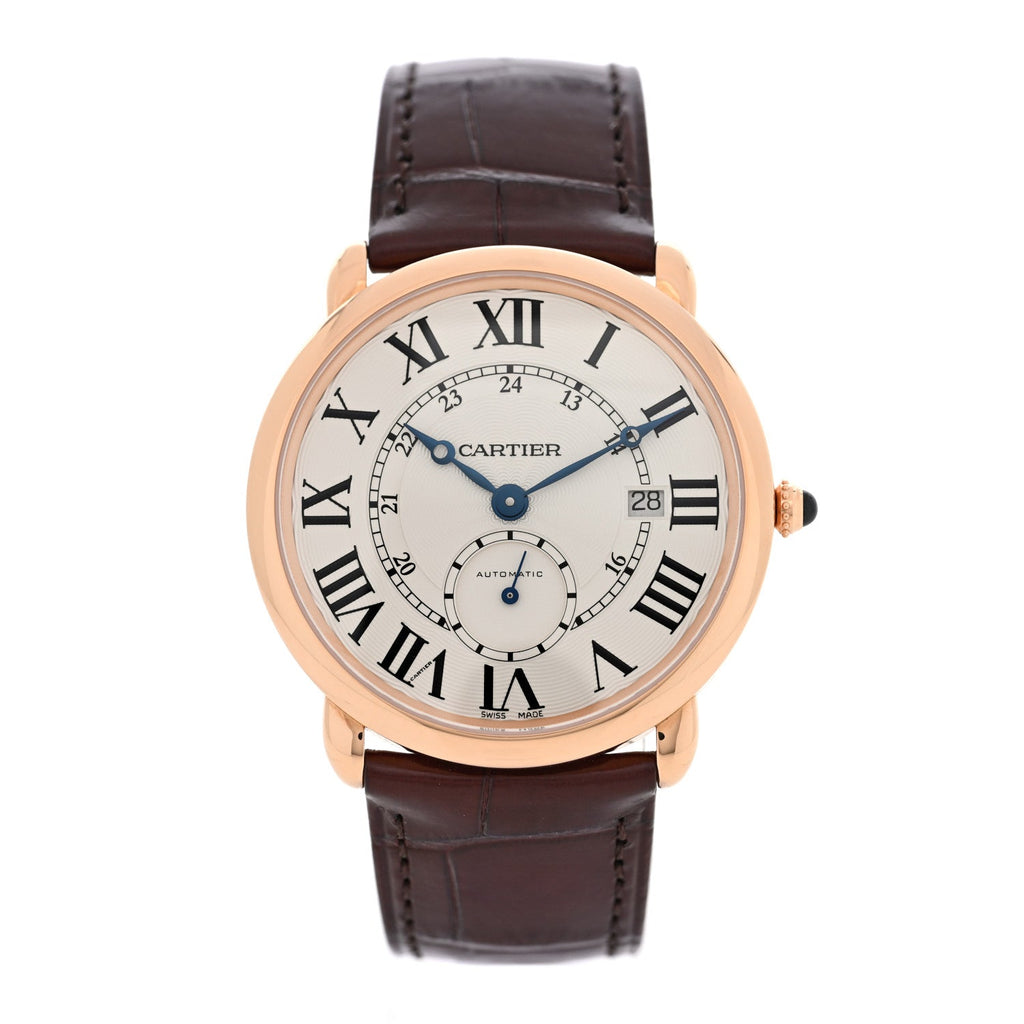 18K Pink Gold Alligator 40mm Ronde Louis Automatic Watch Brown