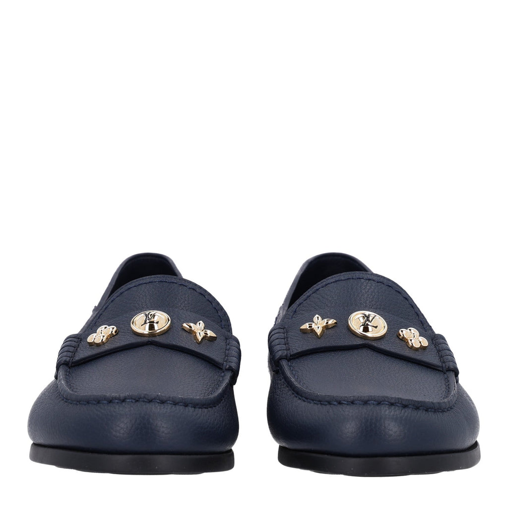 Grained Calfskin Ivy Loafers 40.5 Navy Blue