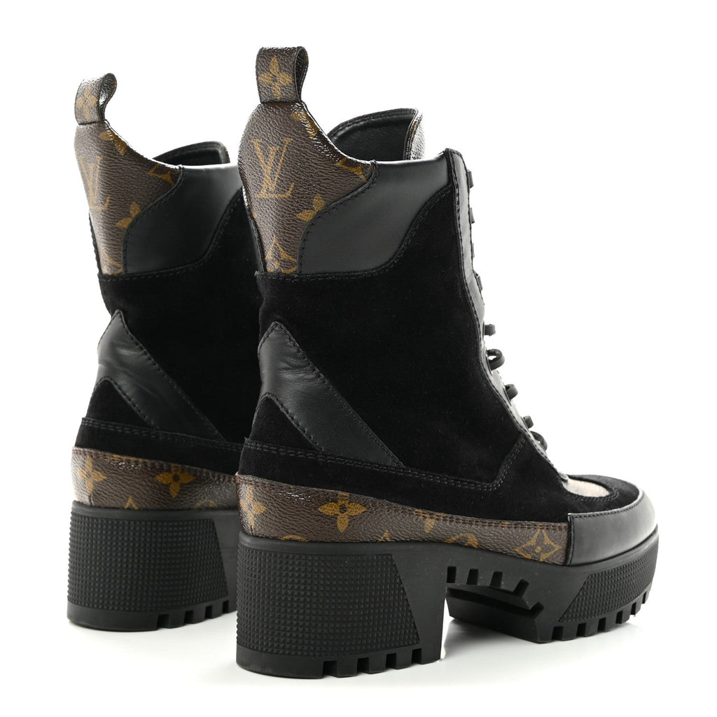 Suede Calfskin Monogram Laureate Platform Desert Boots 36 Black