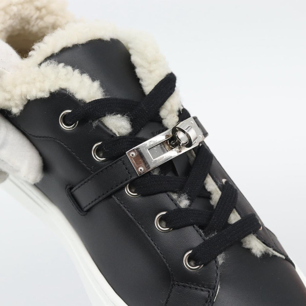 HERMES Day Kelly Buckle Sneakers Leather Black White Auth BA14611SAM