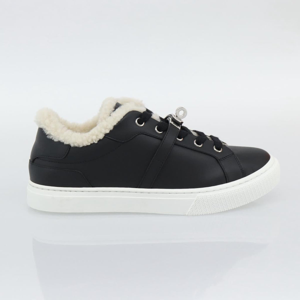 HERMES Day Kelly Buckle Sneakers Leather Black White Auth BA14611SAM