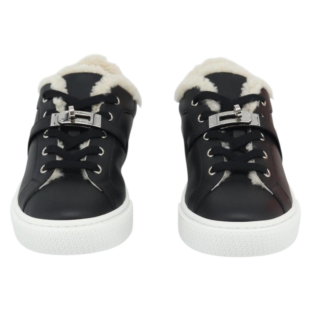 HERMES Day Kelly Buckle Sneakers Leather Black White Auth BA14611SAM