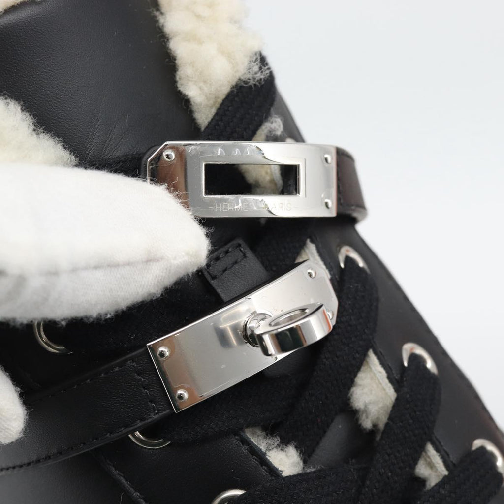 HERMES Day Kelly Buckle Sneakers Leather Black White Auth BA14611SAM