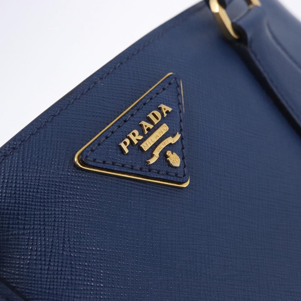 PRADA Hand Bag Safiano Leather 2way Blue Gold Auth BA15150V