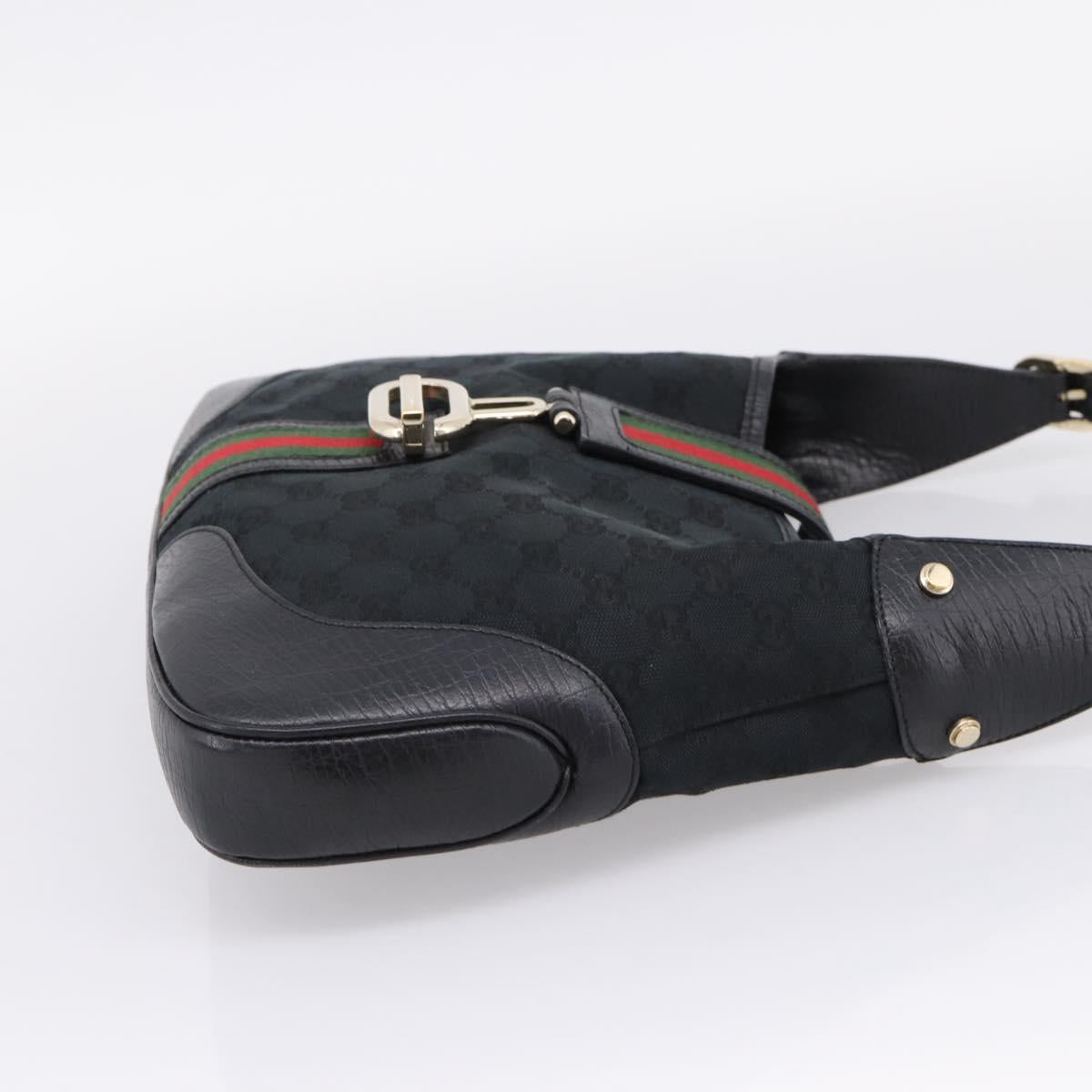 GUCCI GG Canvas Abby G Rock Shoulder Bag Leather Black Gold 130779 Auth BA15874V