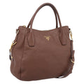 PRADA Hand Bag Vittero Dino Leather 2way Brown Gold Auth BA15889V