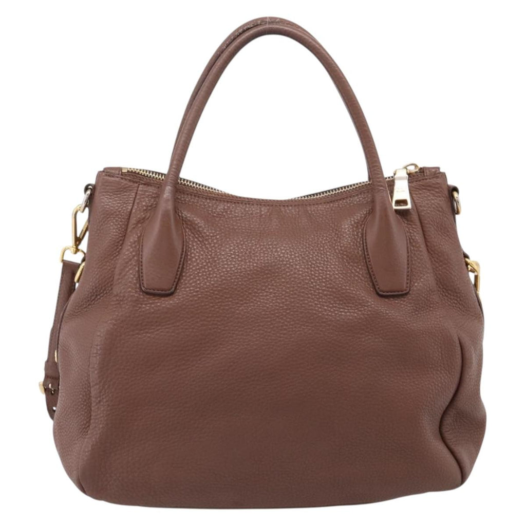 PRADA Hand Bag Vittero Dino Leather 2way Brown Gold Auth BA15889V