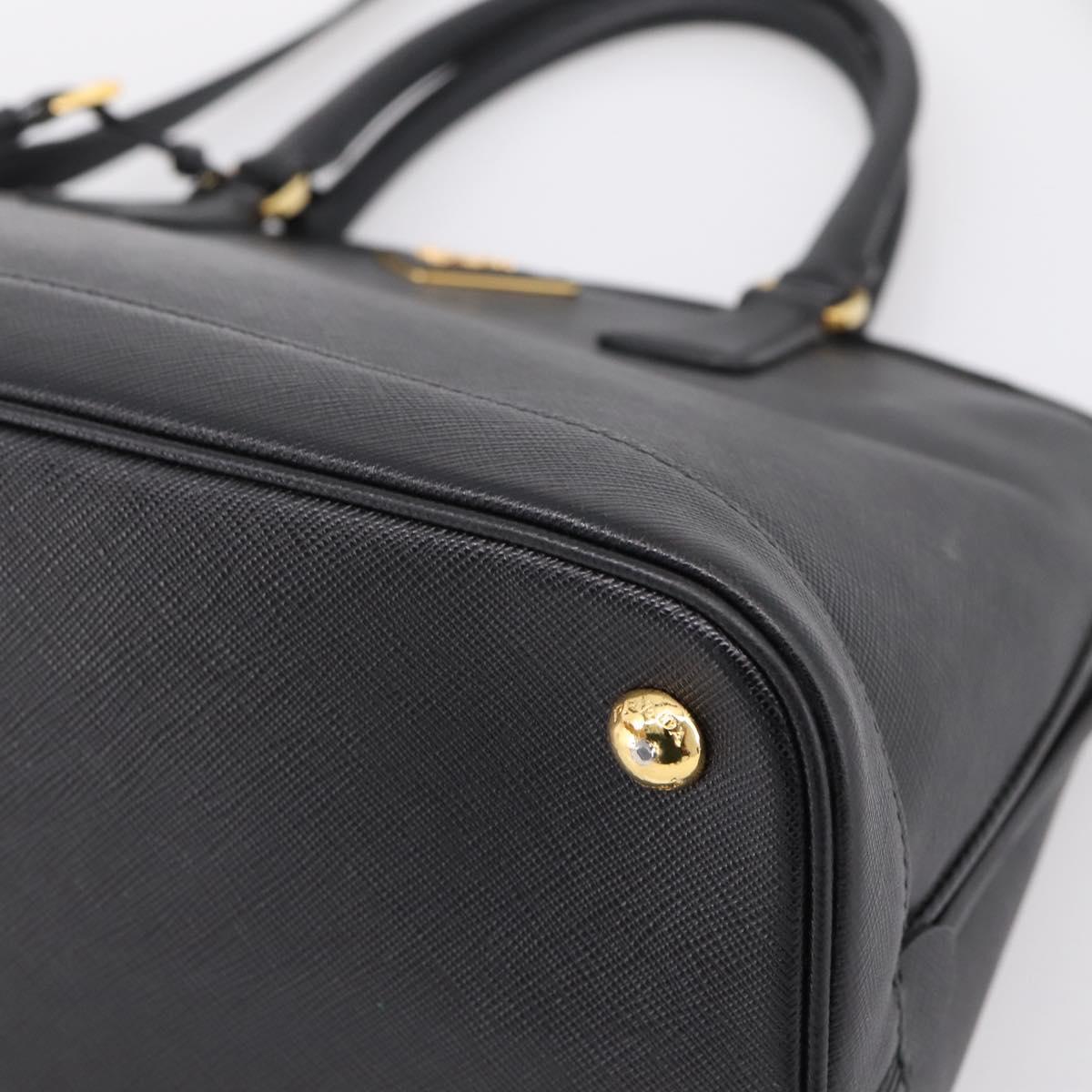 PRADA Hand Bag Safiano Leather 2way Black Gold Auth BA15919V