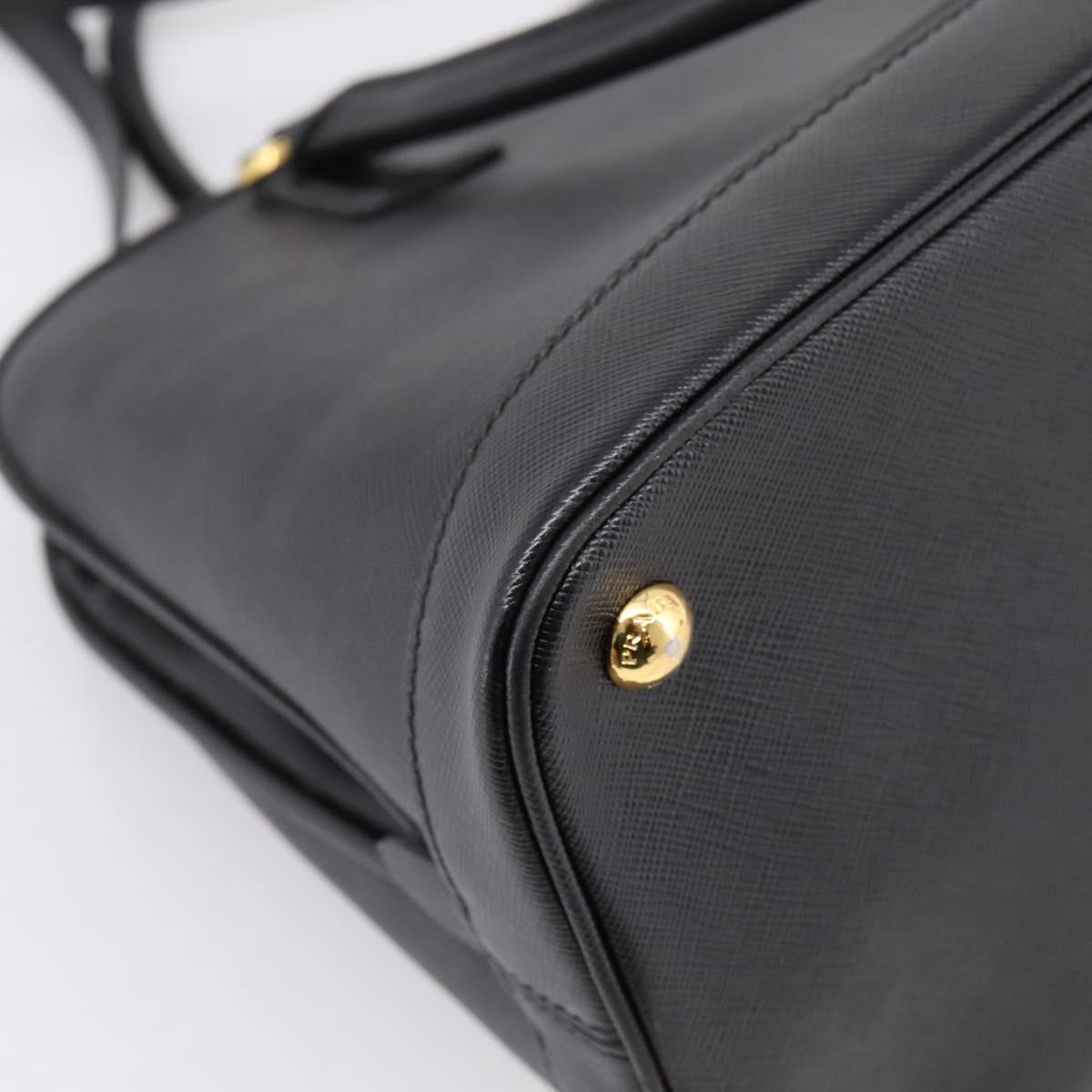 PRADA Hand Bag Safiano Leather 2way Black Gold Auth BA15919V