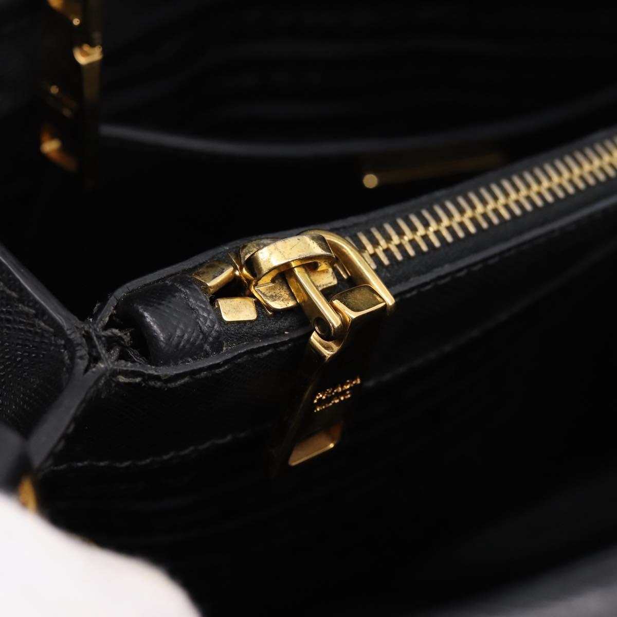 PRADA Hand Bag Safiano Leather 2way Black Gold Auth BA15919V