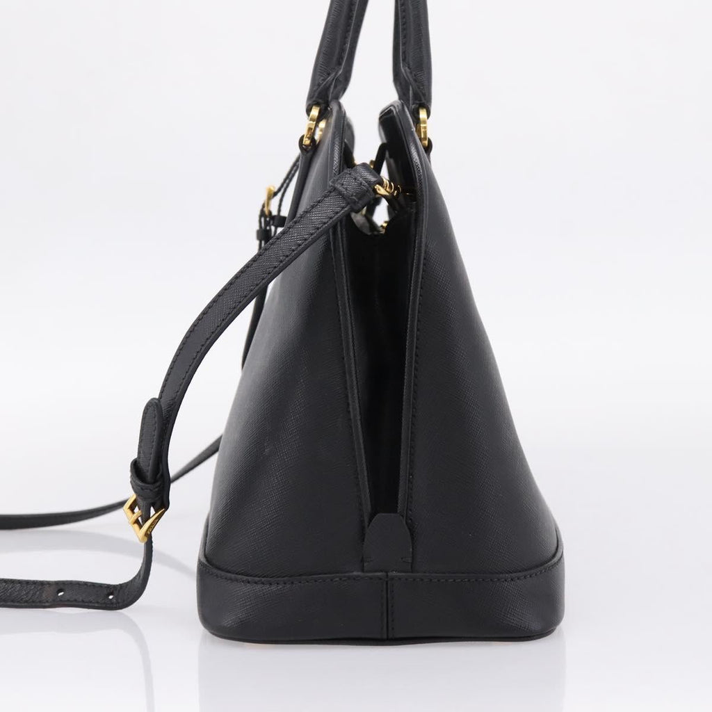 PRADA Hand Bag Safiano Leather 2way Black Gold Auth BA15919V