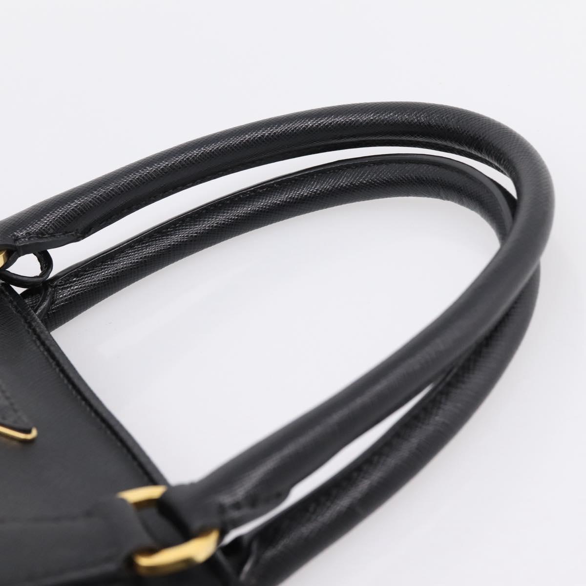 PRADA Hand Bag Safiano Leather 2way Black Gold Auth BA15919V