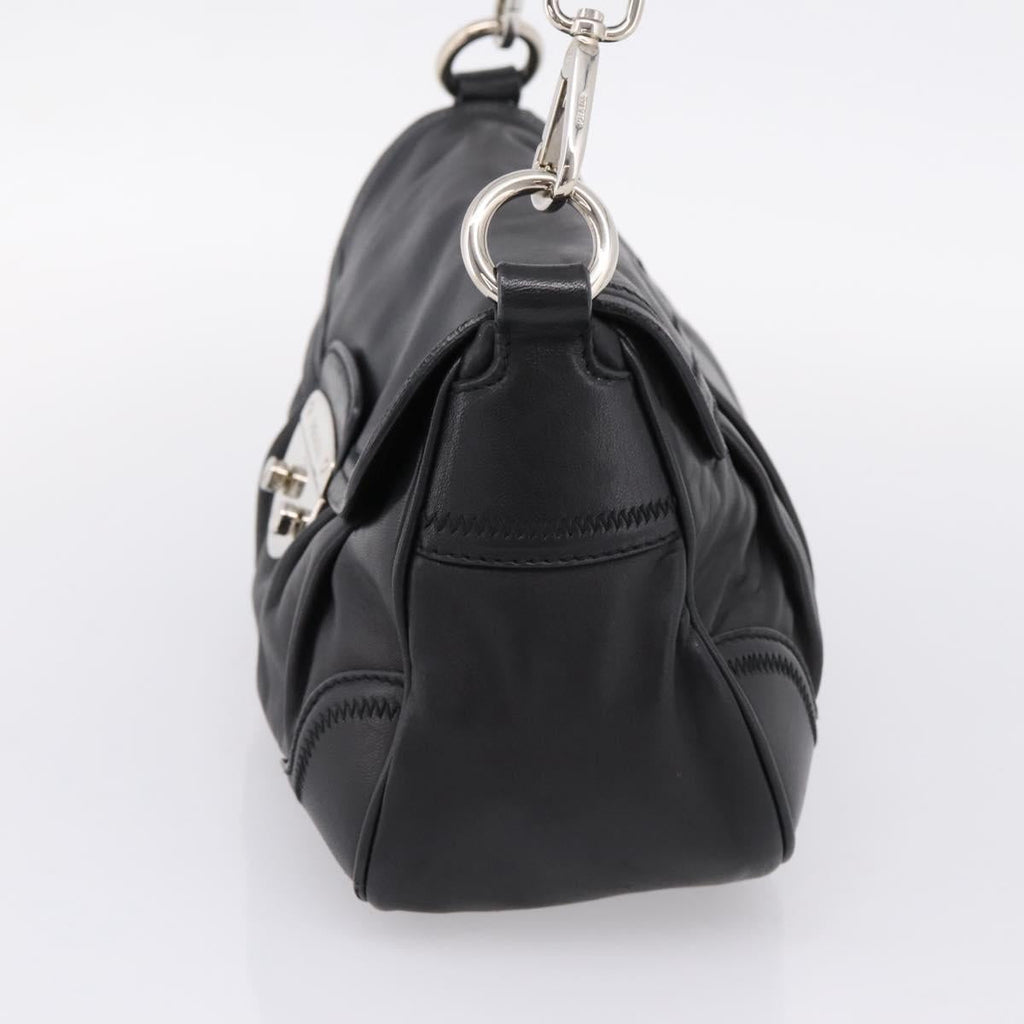 PRADA Shoulder Bag Leather Black Silver Auth BA15921M