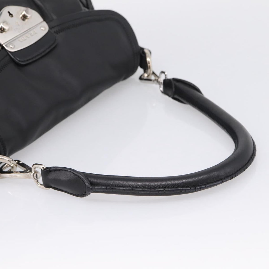PRADA Shoulder Bag Leather Black Silver Auth BA15921M