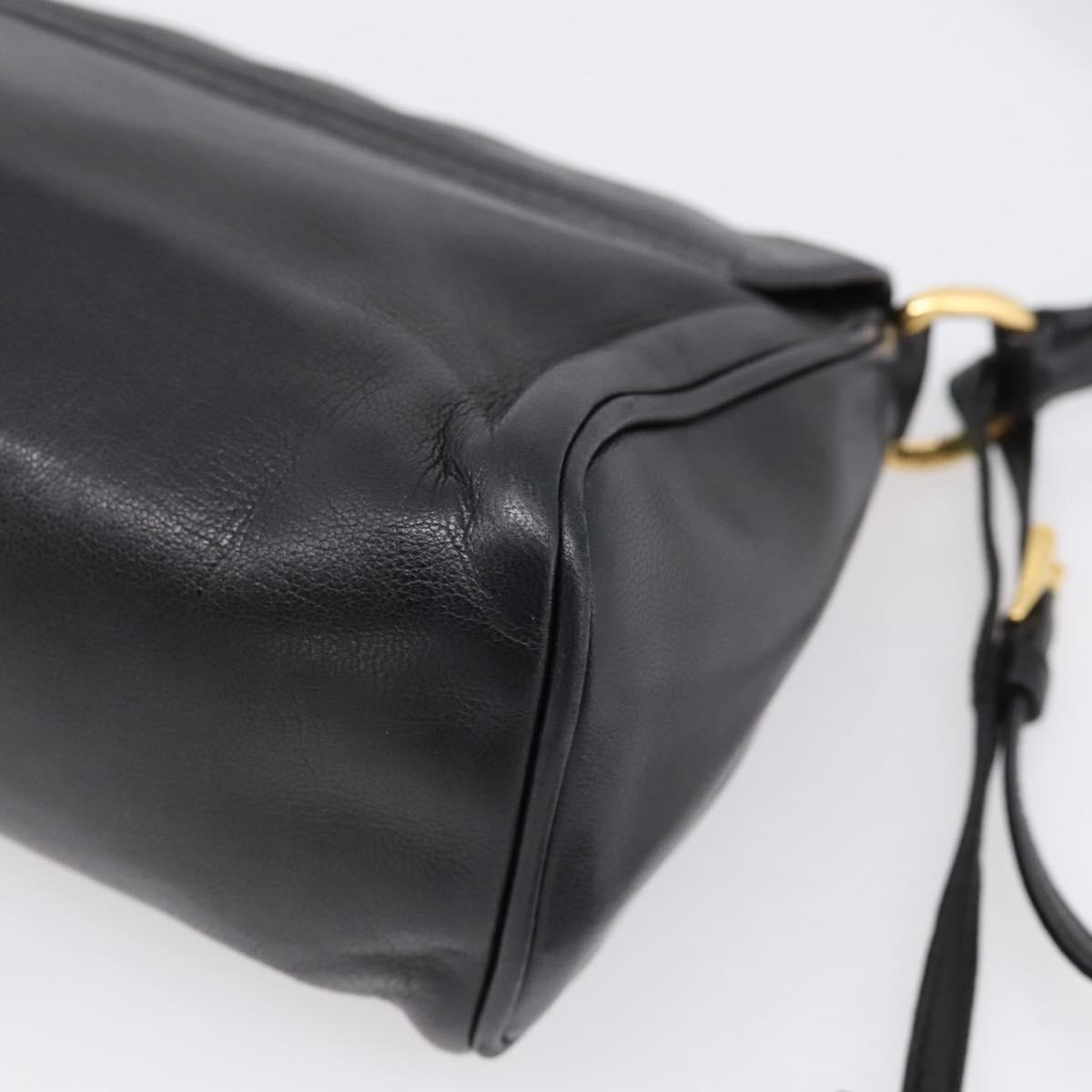 PRADA Shoulder Bag Leather Black Gold Auth BA15922M