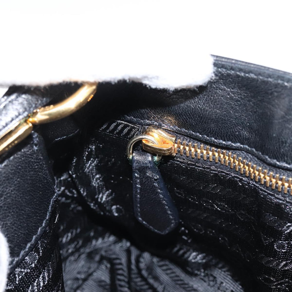 PRADA Shoulder Bag Leather Black Gold Auth BA15922M