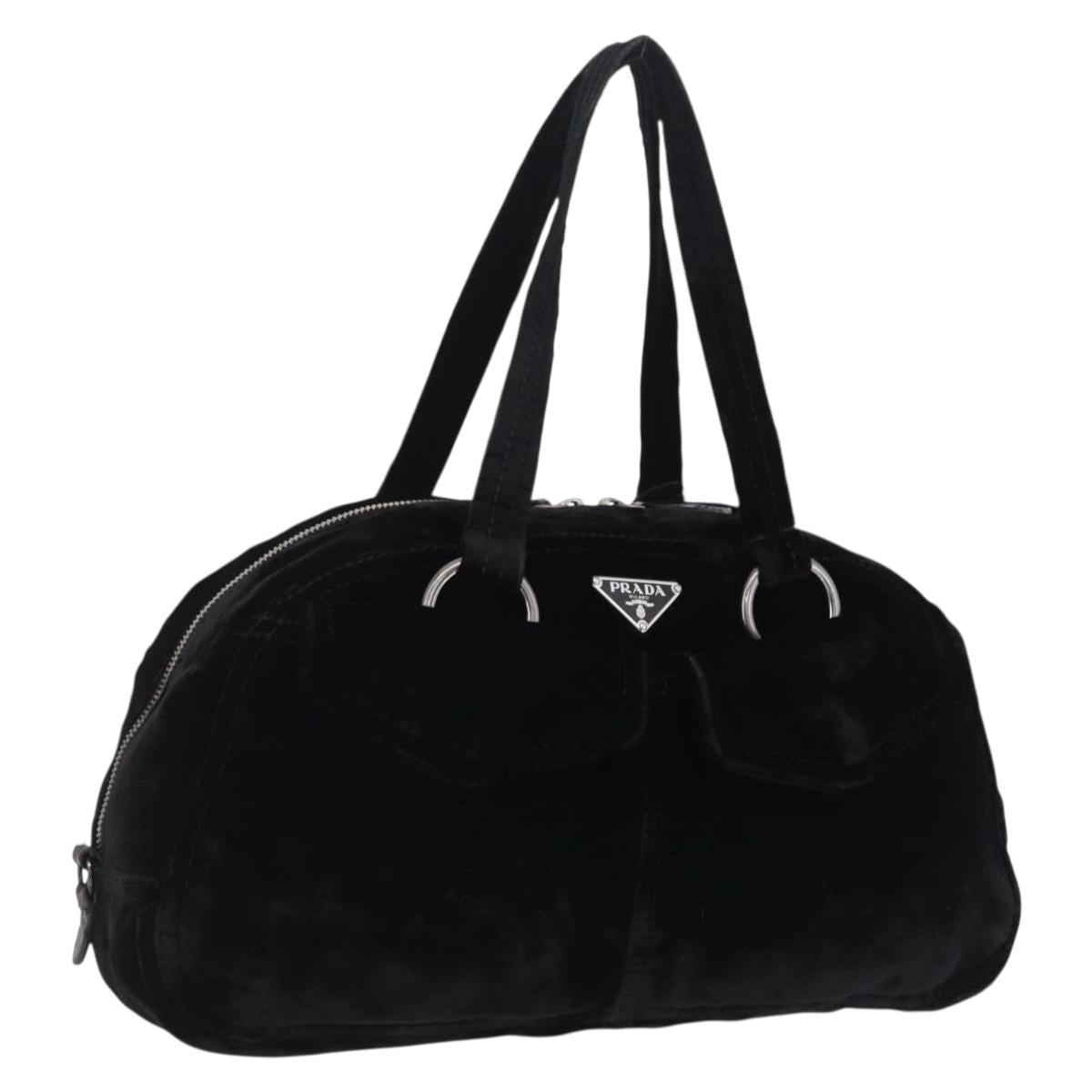 PRADA Hand Bag Velor Black Silver Auth BA15923V