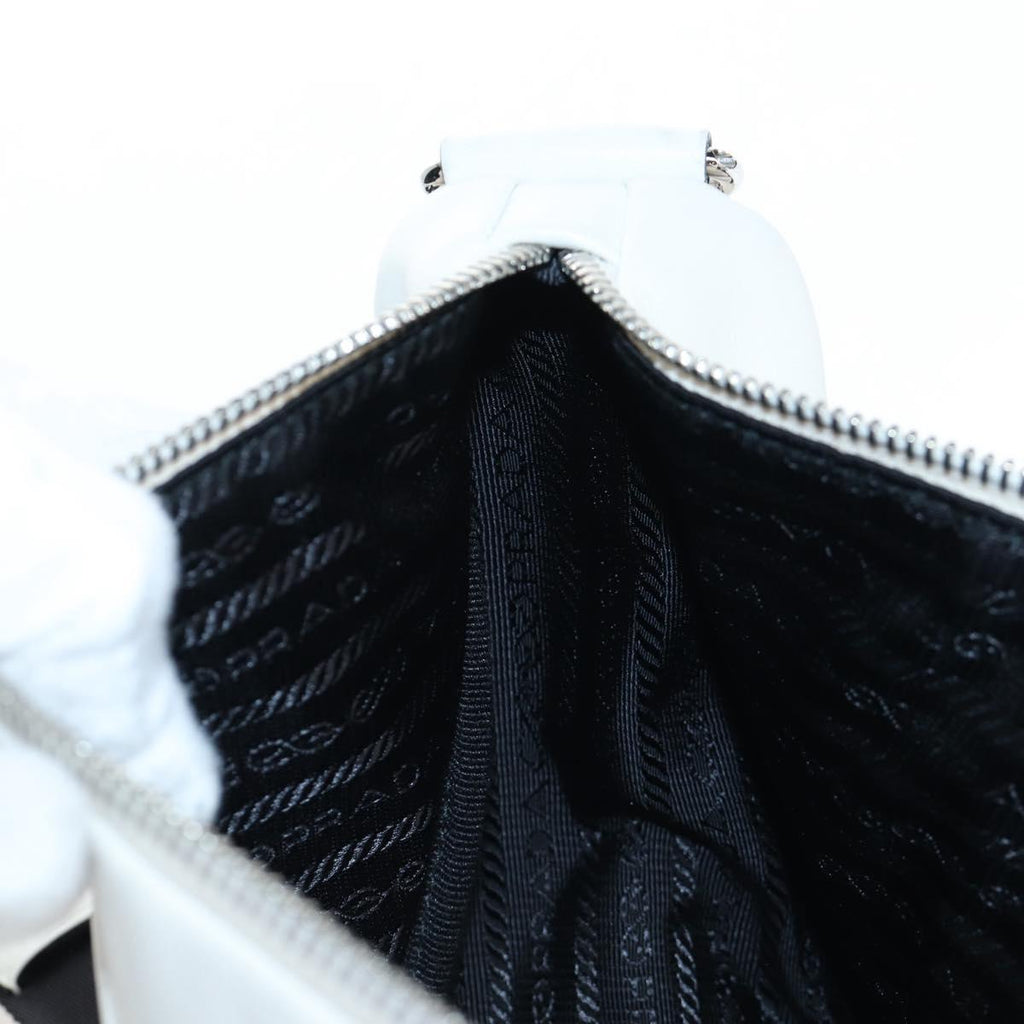 PRADA Shoulder Bag Leather White Silver Auth BA16048M
