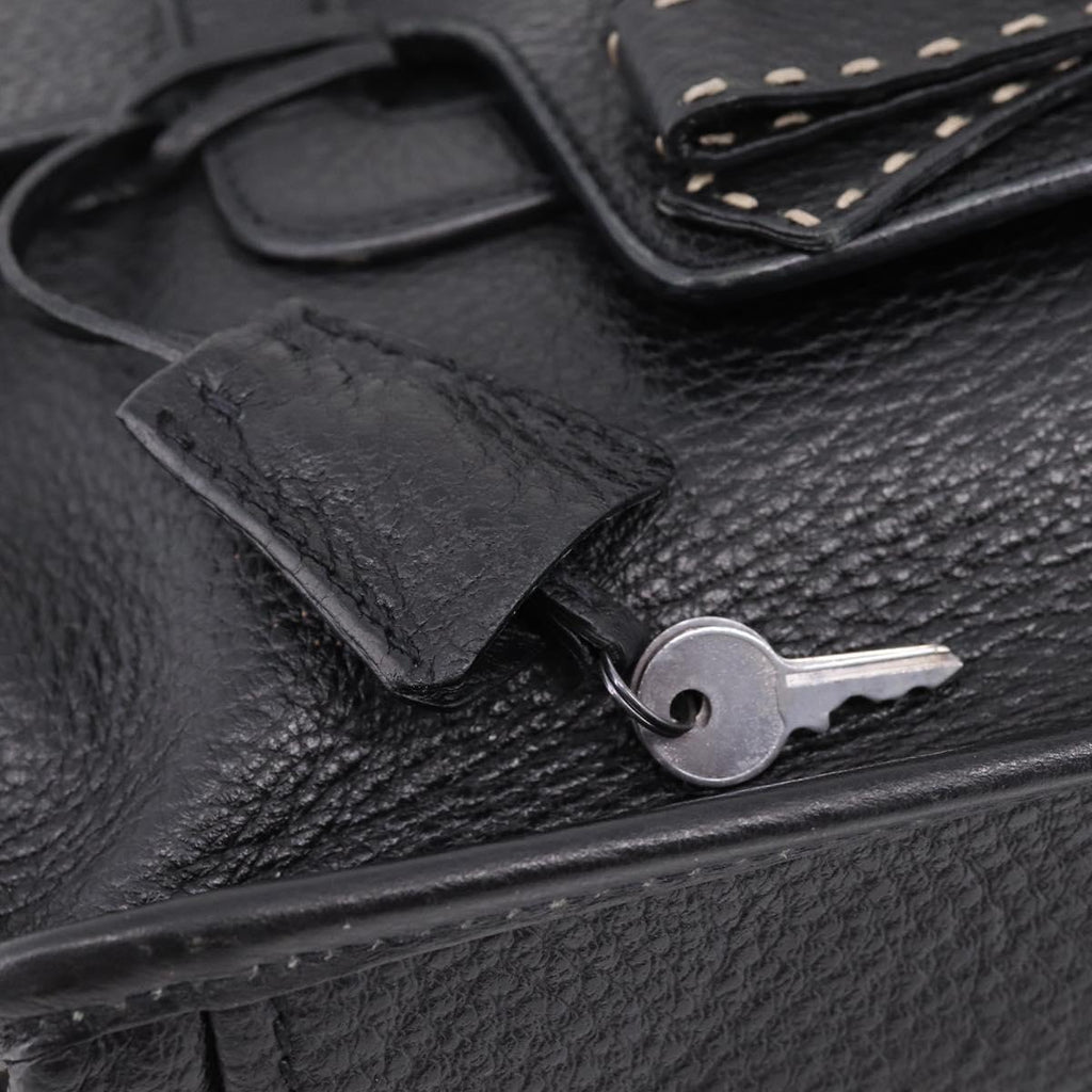 PRADA Tote Bag Leather Black Silver Auth BA16052A