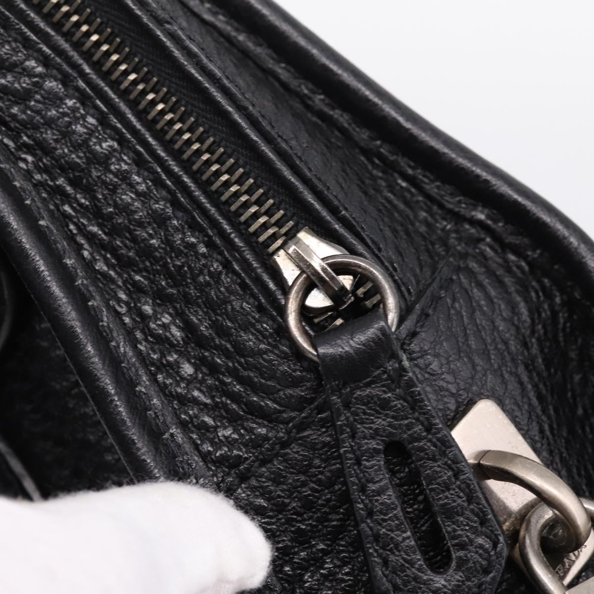 PRADA Tote Bag Leather Black Silver Auth BA16052A