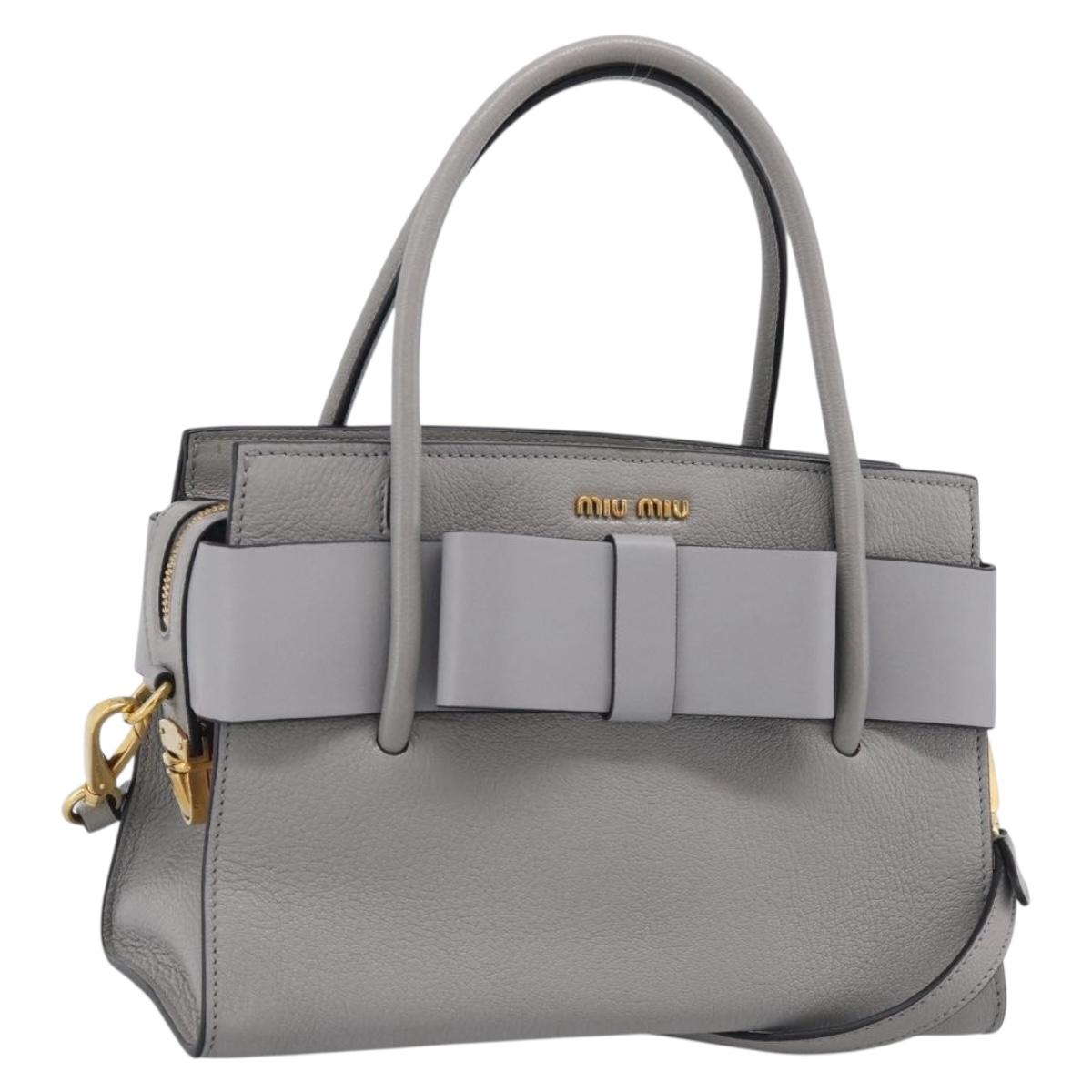 Miu Miu Hand Bag Leather 2way Gray Gold Tone Auth BA16268V