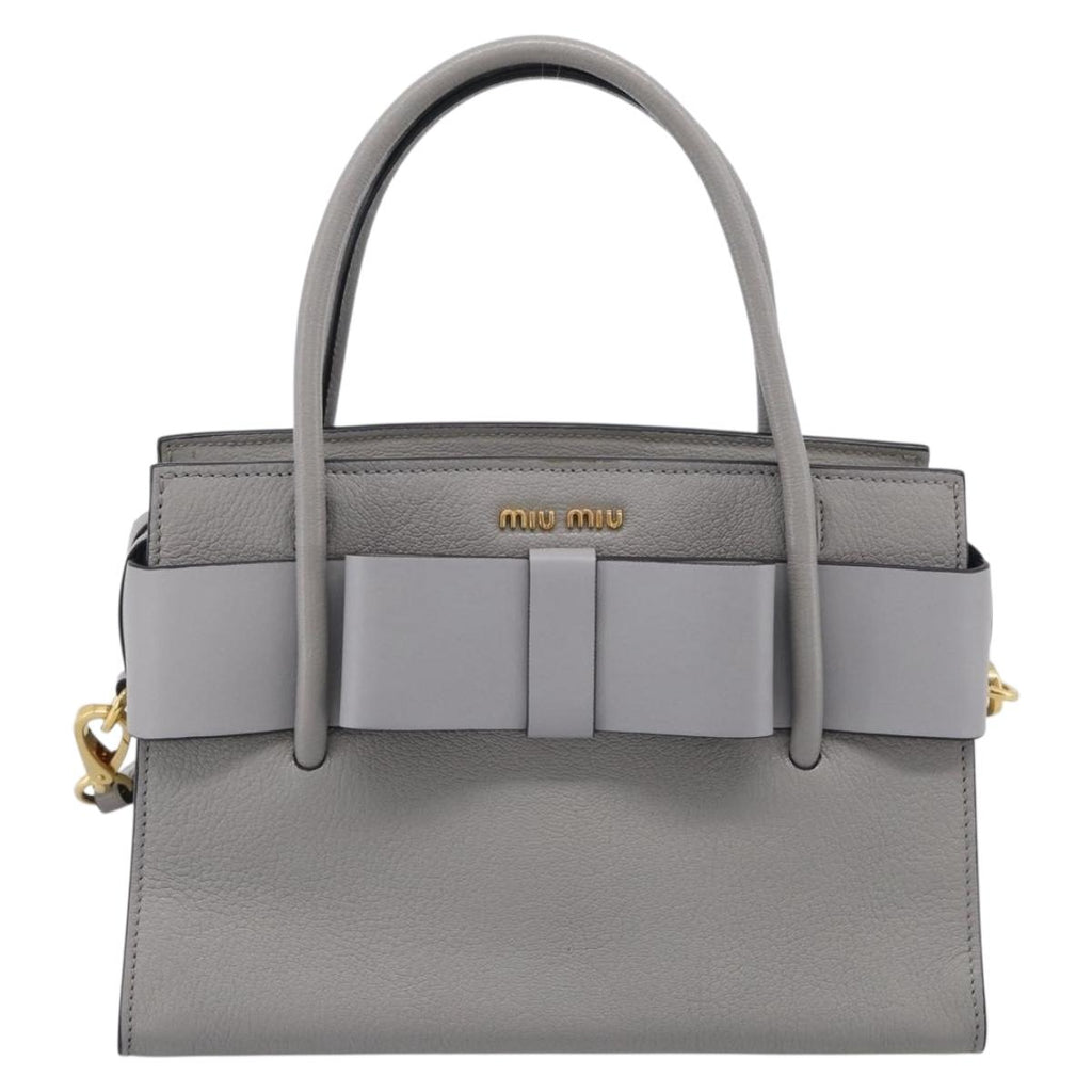 Miu Miu Hand Bag Leather 2way Gray Gold Tone Auth BA16268V