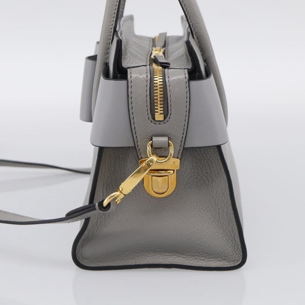 Miu Miu Hand Bag Leather 2way Gray Gold Tone Auth BA16268V