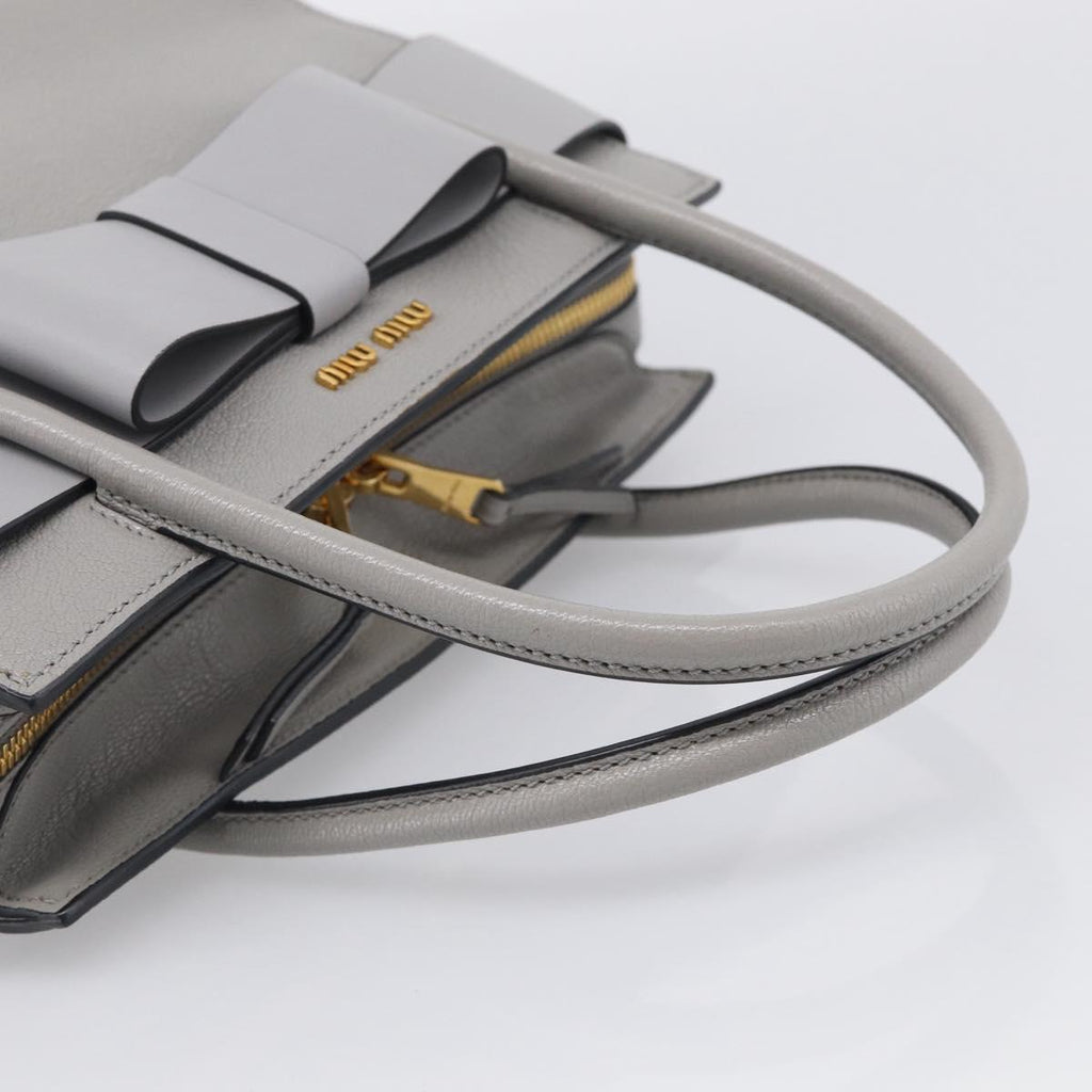 Miu Miu Hand Bag Leather 2way Gray Gold Tone Auth BA16268V