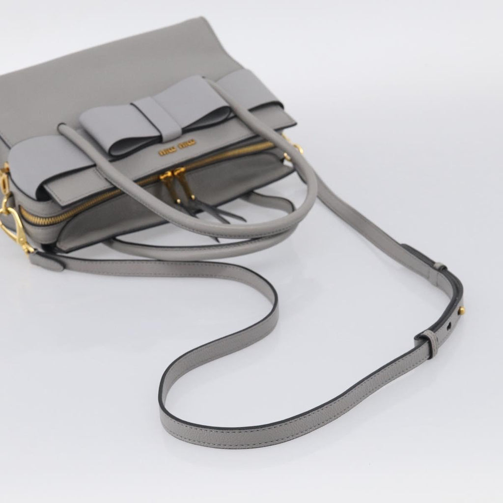Miu Miu Hand Bag Leather 2way Gray Gold Tone Auth BA16268V