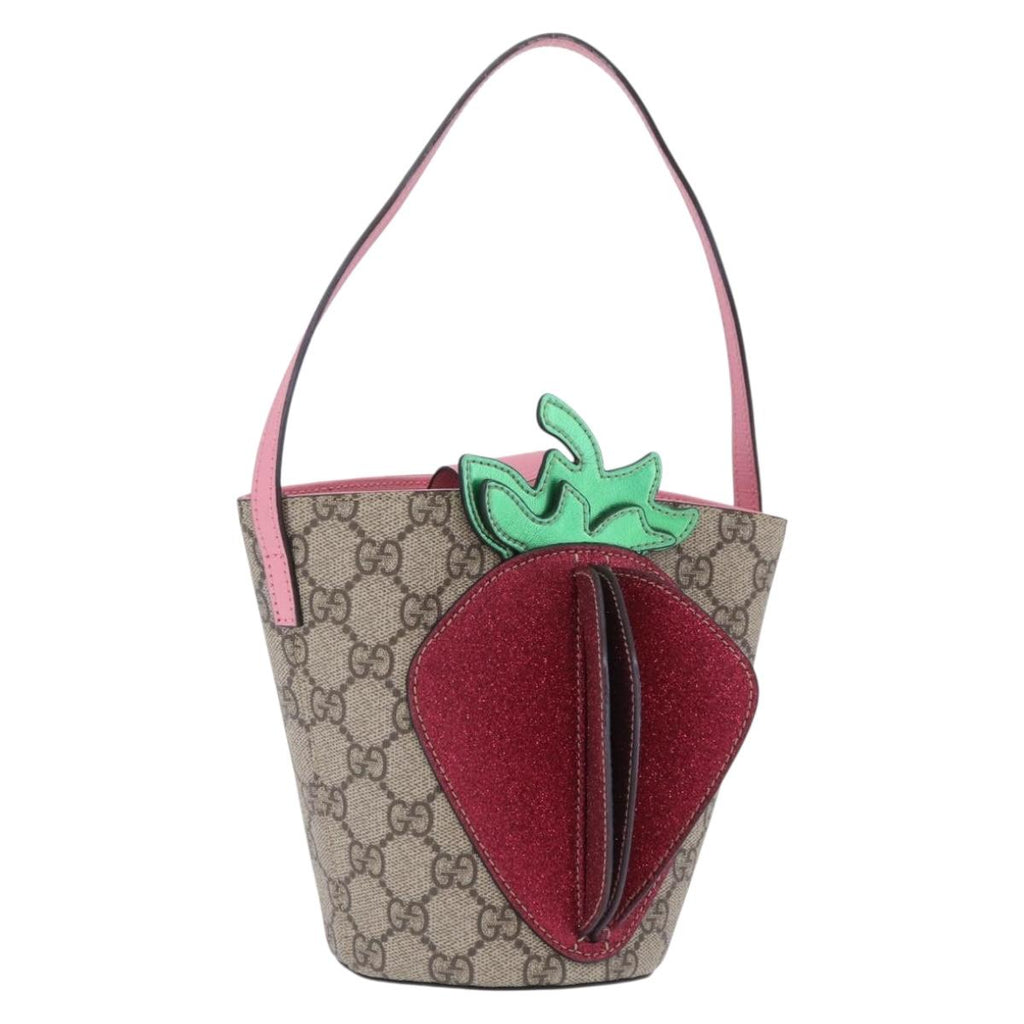 GUCCI GG Supreme Childrens Hand Bag PVC Beige Pink 630591 Auth BA16269V