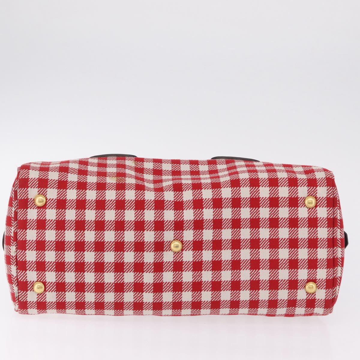 PRADA Hand Bag Canvas Red Gold Tone Auth BA16272V