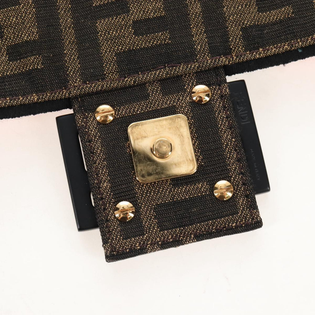 FENDI Zucca Canvas Mamma Baguette Shoulder Bag Brown Gold 8BR600 Auth BA16286SM