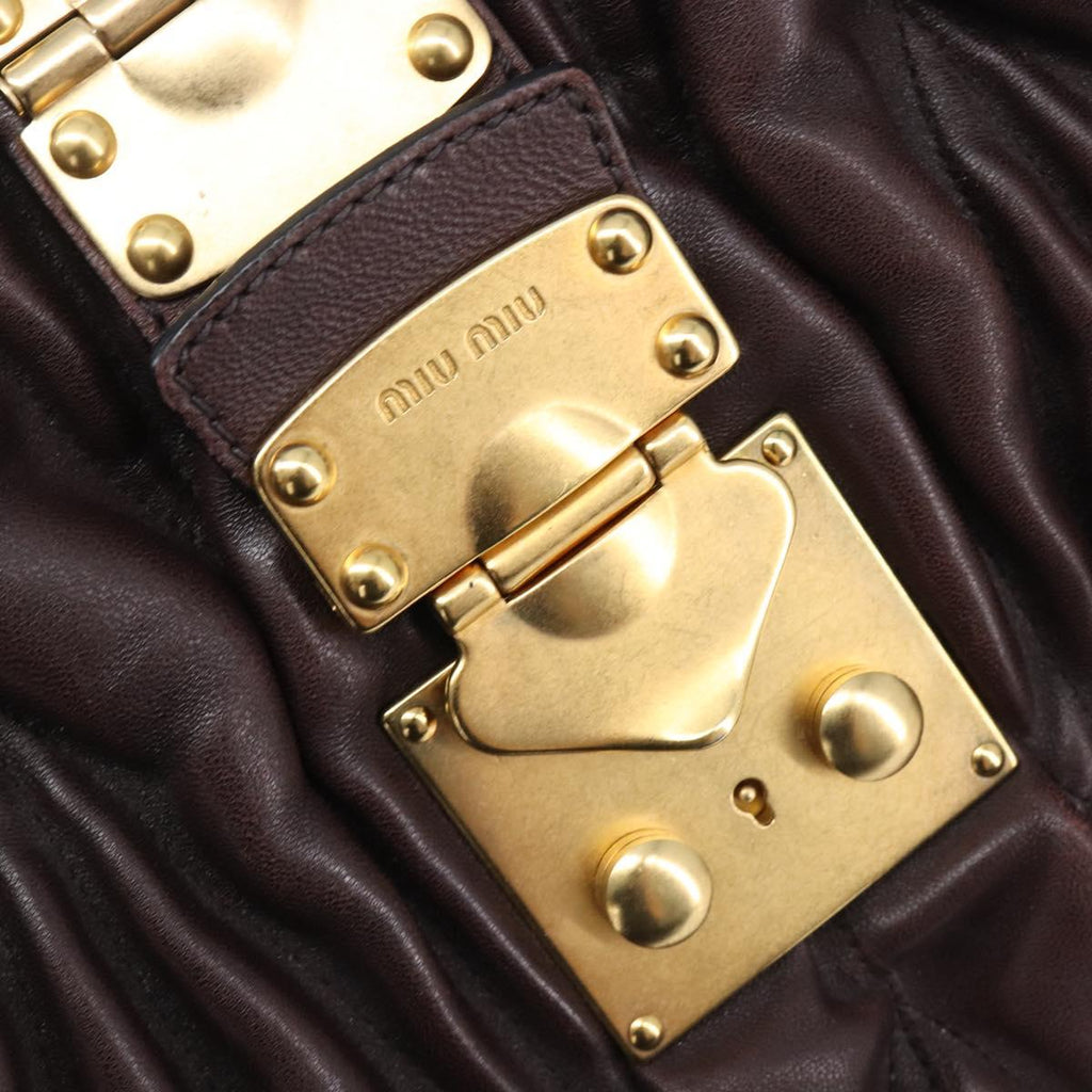 Miu Miu Matelasse Hand Bag Leather 2way Dark Brown Gold Tone Auth BA16313A