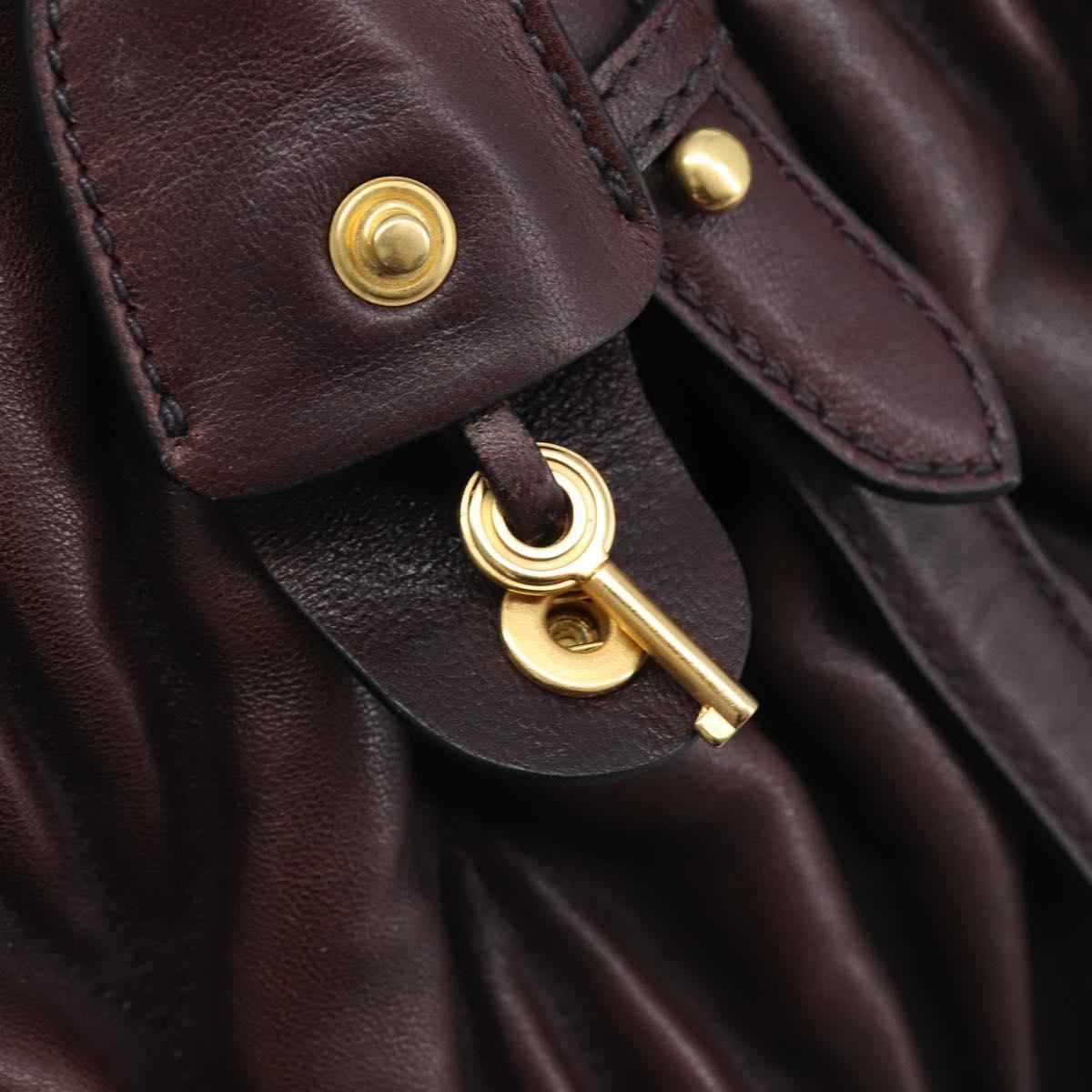 Miu Miu Matelasse Hand Bag Leather 2way Dark Brown Gold Tone Auth BA16313A