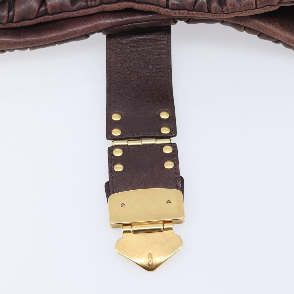 Miu Miu Matelasse Hand Bag Leather 2way Dark Brown Gold Tone Auth BA16313A