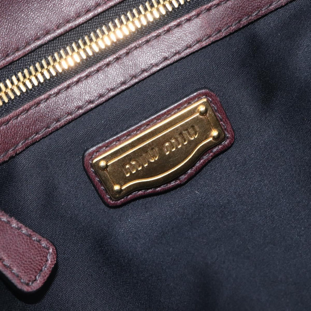 Miu Miu Matelasse Hand Bag Leather 2way Dark Brown Gold Tone Auth BA16313A