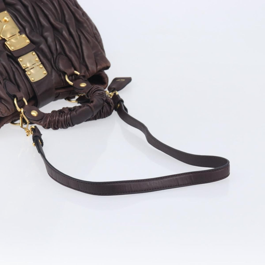 Miu Miu Matelasse Hand Bag Leather 2way Dark Brown Gold Tone Auth BA16313A