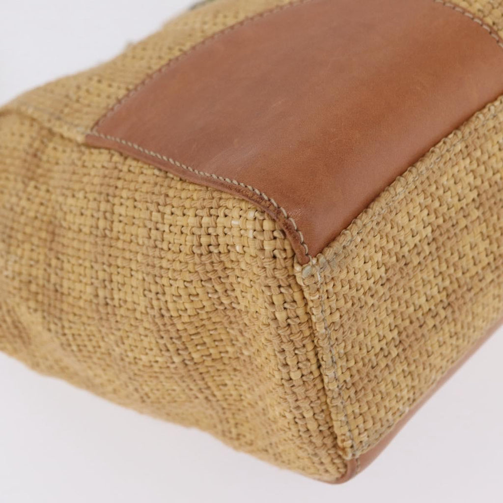 PRADA Chain Shoulder Bag Raffia Beige Gold Tone Auth BA16338V