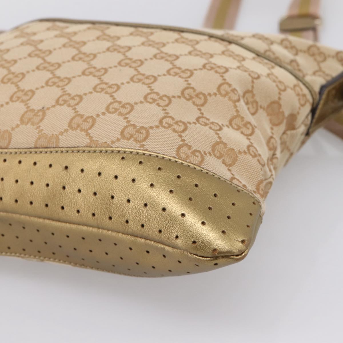 GUCCI GG Canvas Shoulder Bag Beige Gold Tone 145857 Auth BA16341A