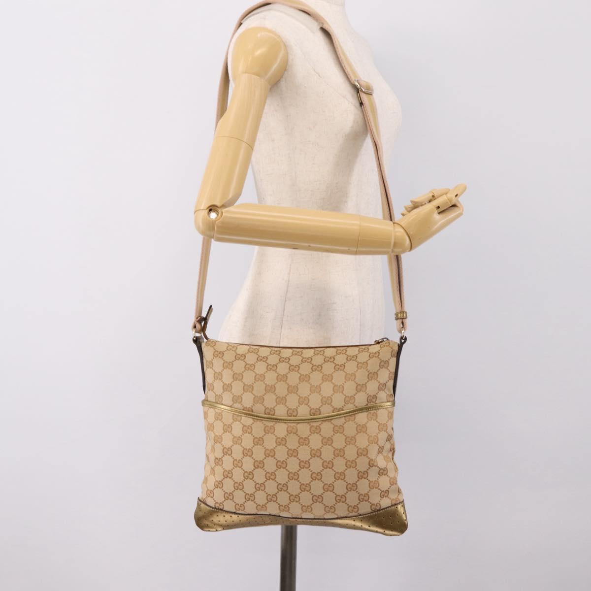 GUCCI GG Canvas Shoulder Bag Beige Gold Tone 145857 Auth BA16341A