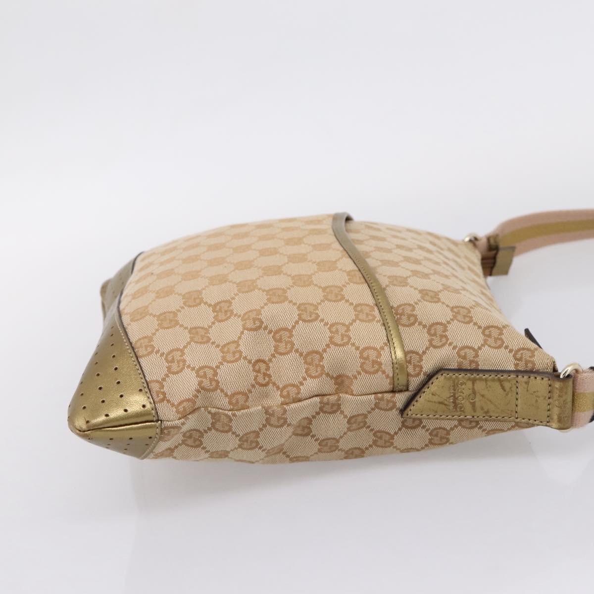 GUCCI GG Canvas Shoulder Bag Beige Gold Tone 145857 Auth BA16341A