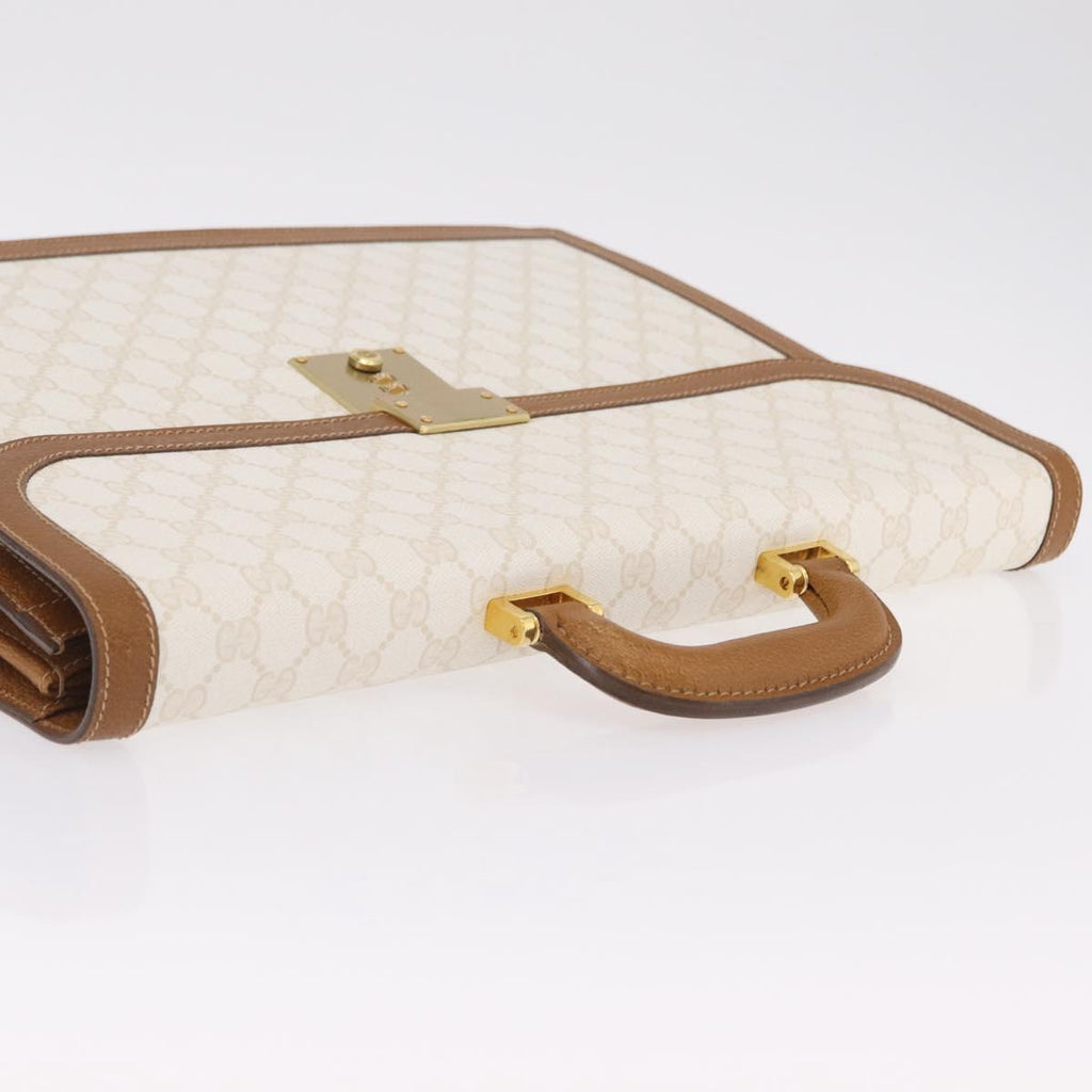 GUCCI GG Supreme Business Bag PVC Leather White Gold Auth BA16459A