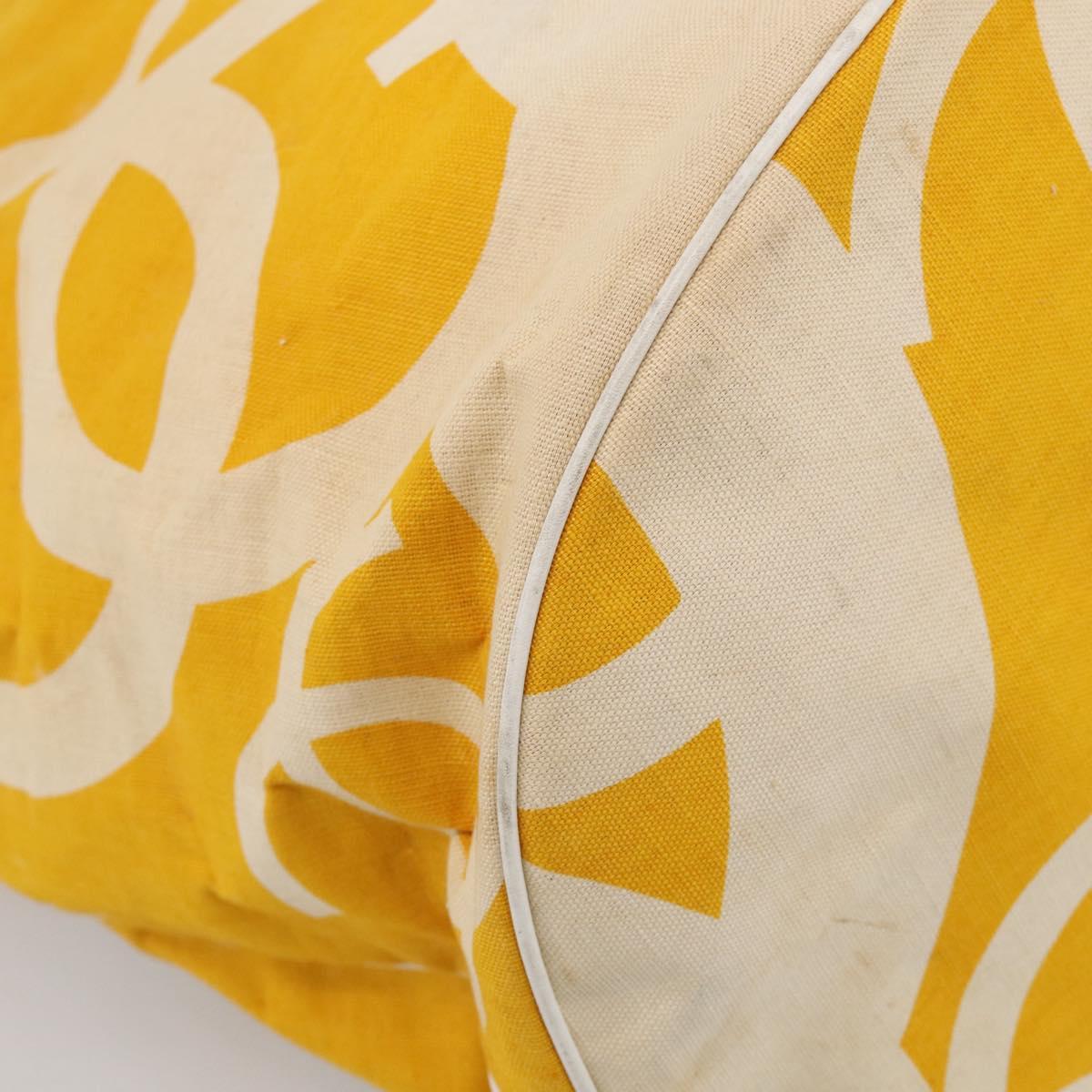 CHANEL Drawstring Chain Shoulder Bag Canvas Yellow Gold Tone CC Auth BA16485