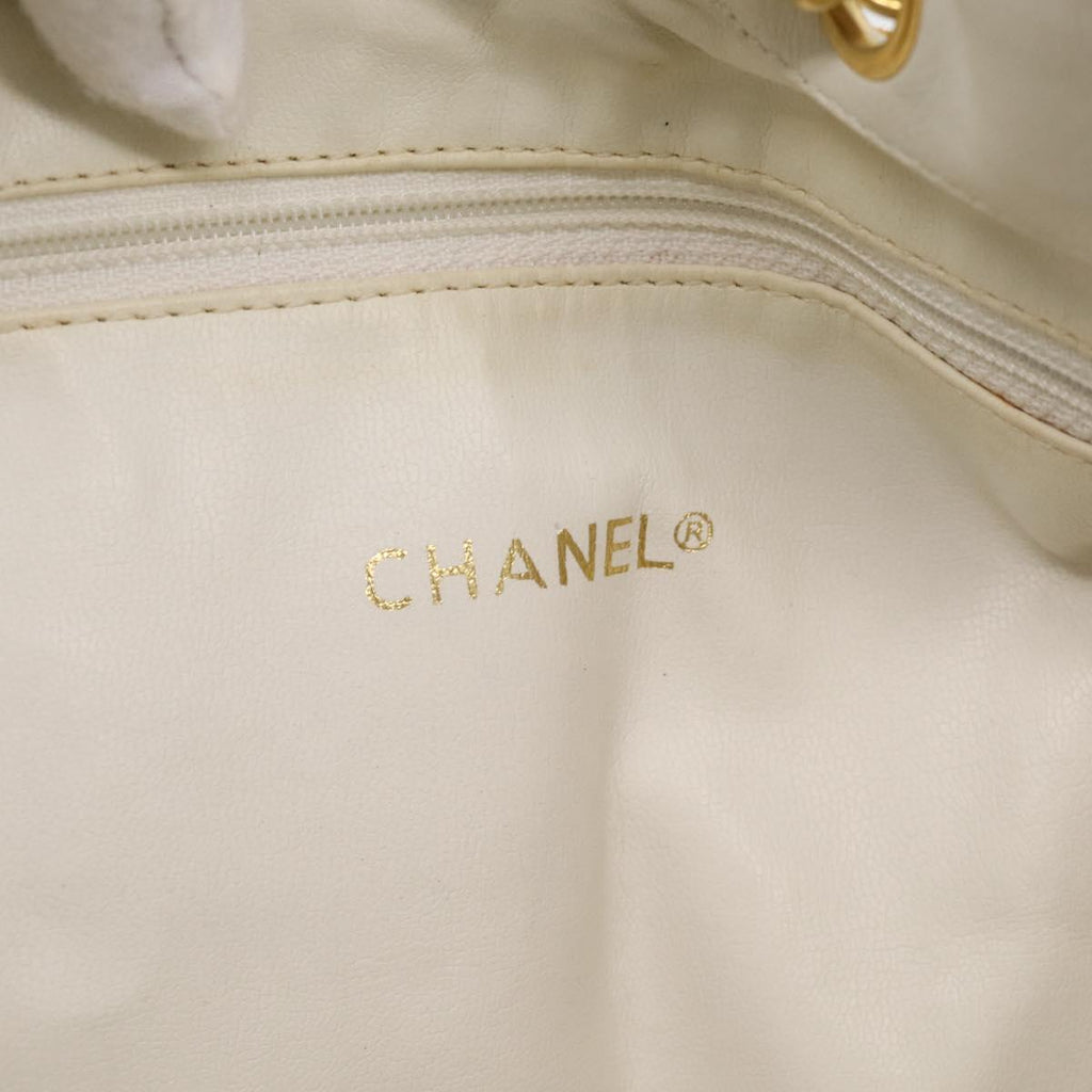 CHANEL Drawstring Chain Shoulder Bag Canvas Yellow Gold Tone CC Auth BA16485