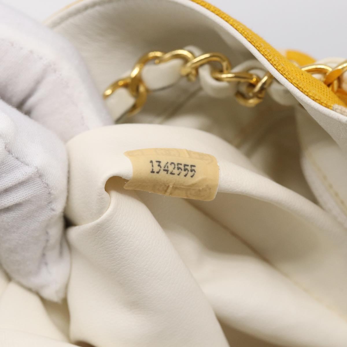 CHANEL Drawstring Chain Shoulder Bag Canvas Yellow Gold Tone CC Auth BA16485