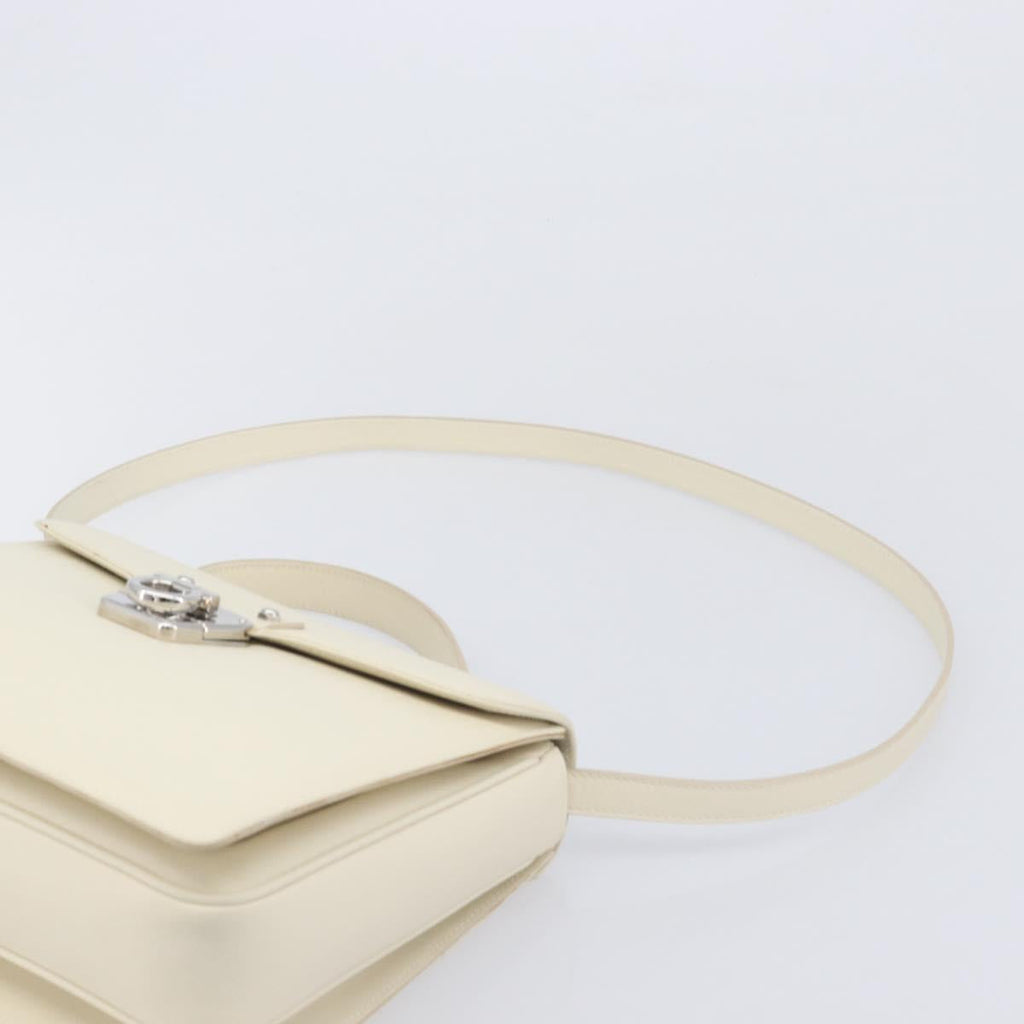 Salvatore Ferragamo Gancini Hand Bag Leather 2way White Silver Auth BA16665V
