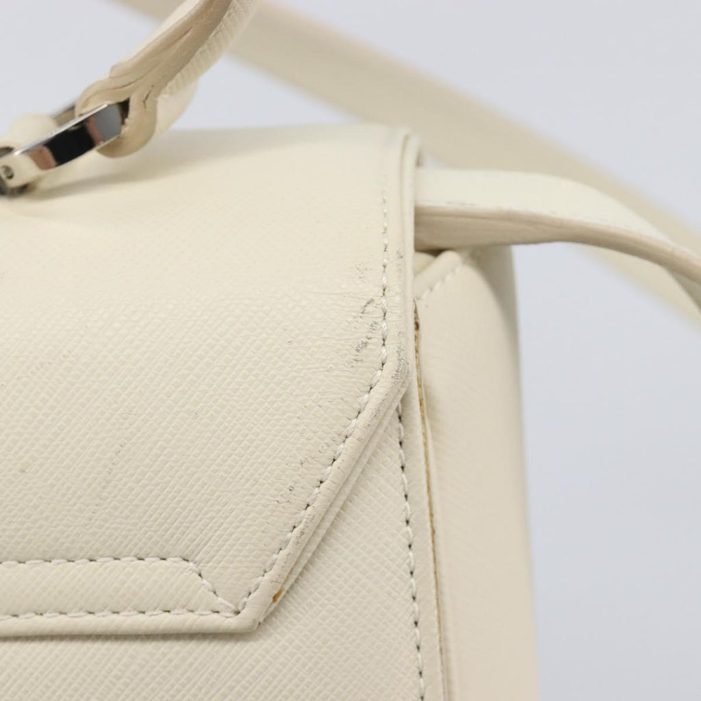 Salvatore Ferragamo Gancini Hand Bag Leather 2way White Silver Auth BA16665V