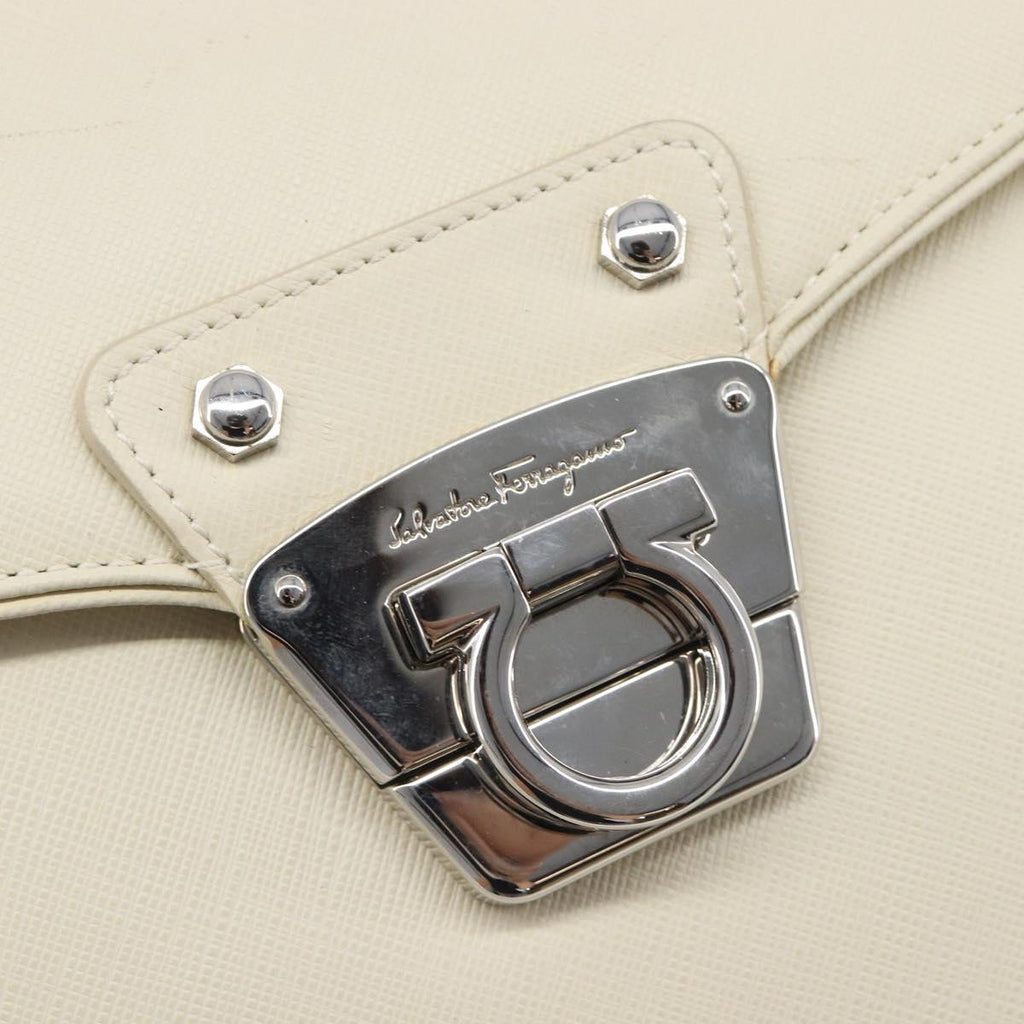 Salvatore Ferragamo Gancini Hand Bag Leather 2way White Silver Auth BA16665V