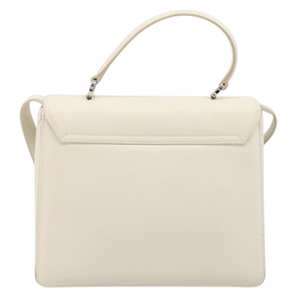 Salvatore Ferragamo Gancini Hand Bag Leather 2way White Silver Auth BA16665V